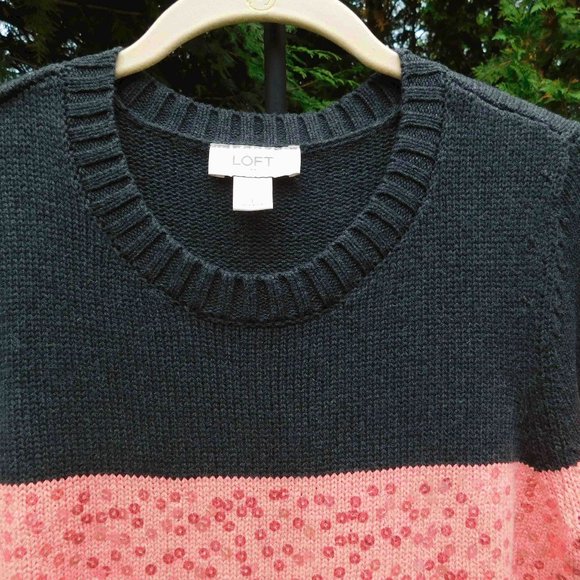 Loft Striped Crewneck Sweater with Sequin Details - Picture 2 of 4